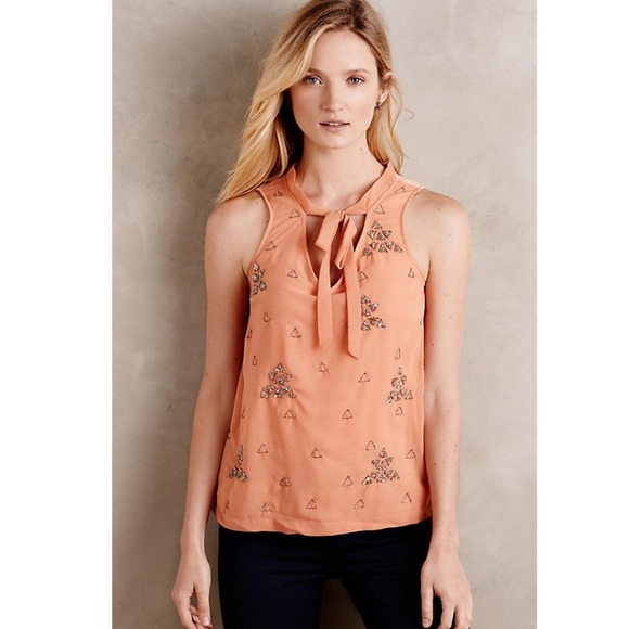 Anthropologie Tops - Bling embroidered tank with tie neck detail - EUC